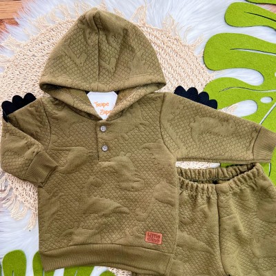 Conj. Blusa Dino com Capuz e Calça Matelasse - Verde Musgo